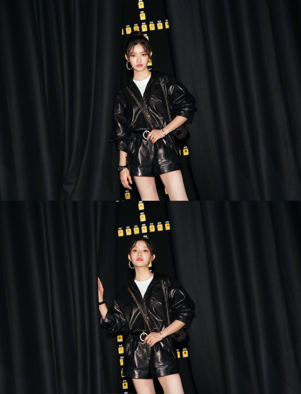 荧光|元气小花林允，荧光色运动上衣搭配学生裙，混搭出自己的时尚风格