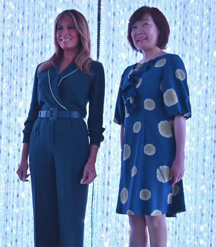 刺绣|梅拉尼娅访日3赢日本第一夫人，换2万7刺绣裙，连雅子皇后也不敌