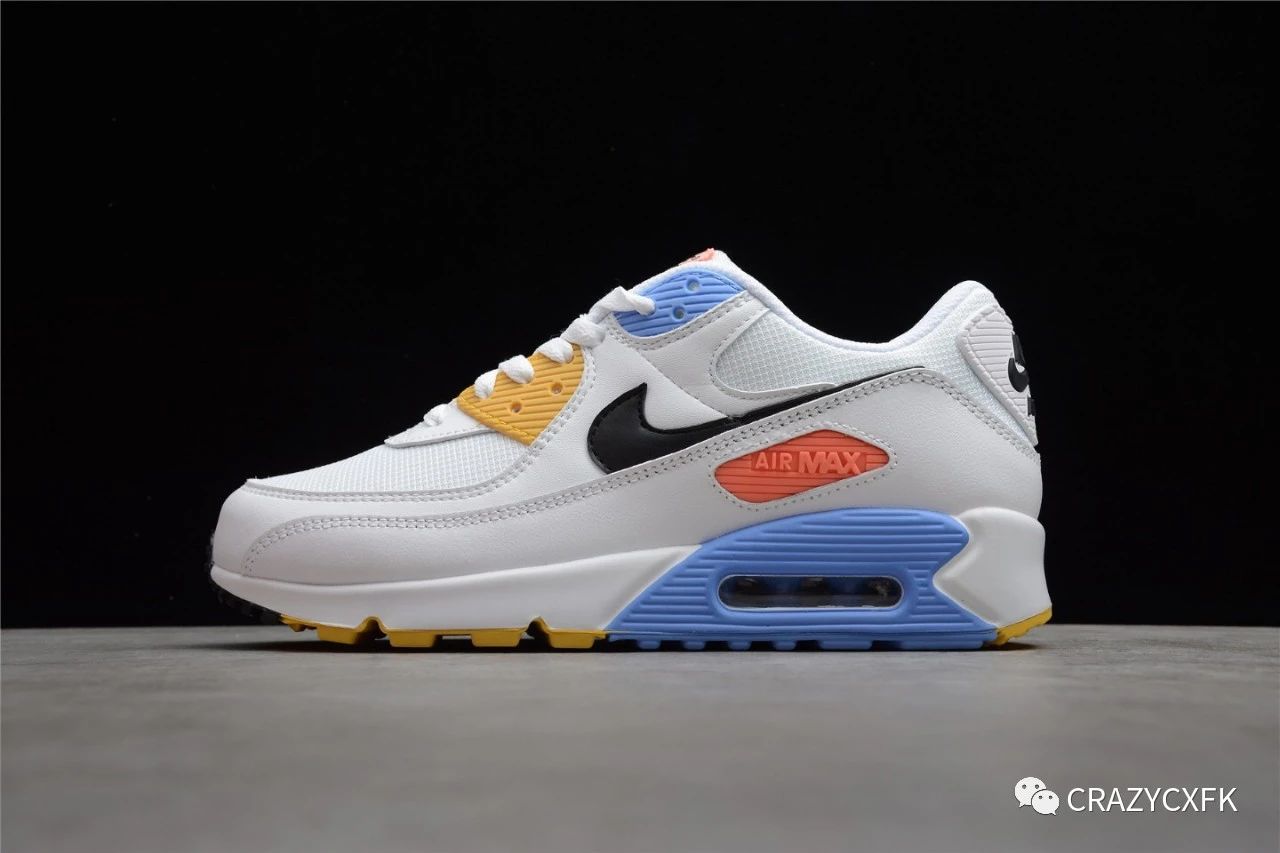 Flare|耐克 Nike 白蓝黄拼色 Air Max 90 Solar Flare 周年限定运动鞋