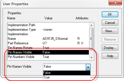 false,如圖2-49所示:第二步,在彈出的屬性框中選中pin names visble