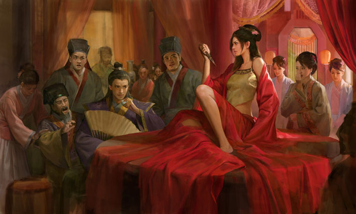 步骤|游戏插画，古装人物场景插画创作步骤和心得