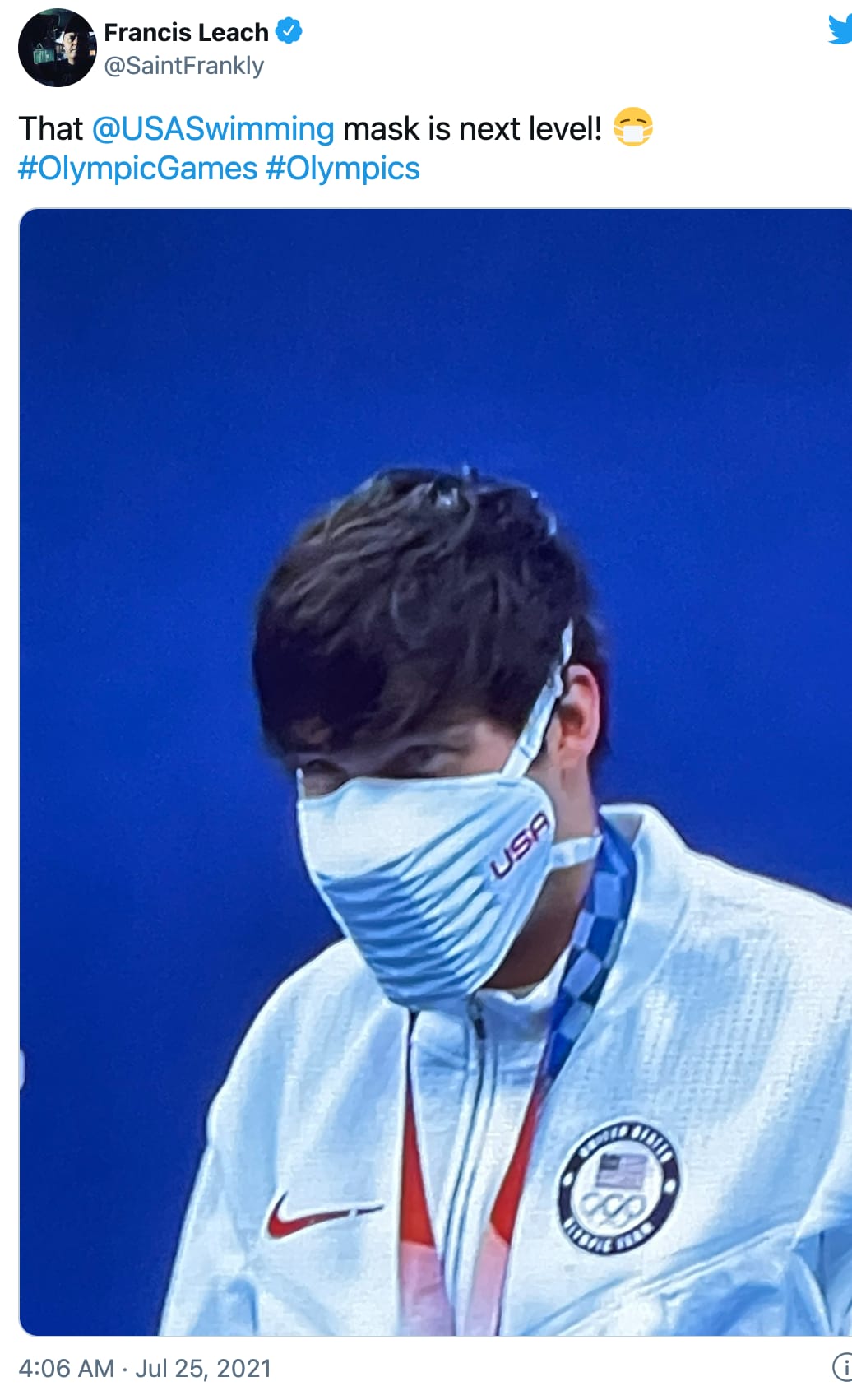 美国游泳队口罩引热议被调侃像漫画中的反派角色图