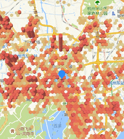 百度一下,可以找到很多商圈热力图工具,通过热力图可以看出,定位区域