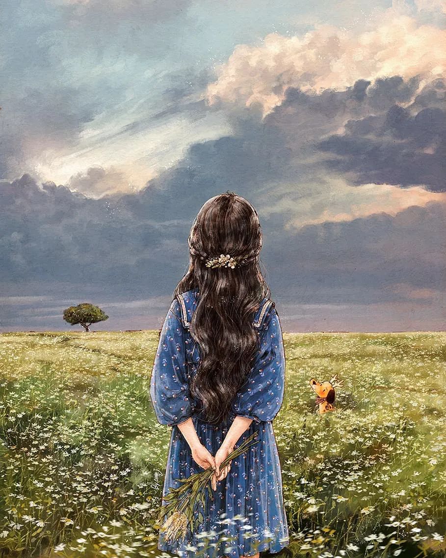 每日插画aeppol的治愈系森林少女日记休息一会儿再走也没关系