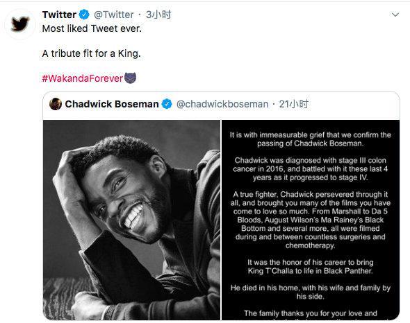 《黑豹》主演查德维克·博斯曼最后一条推特成点赞数最高推文_电影