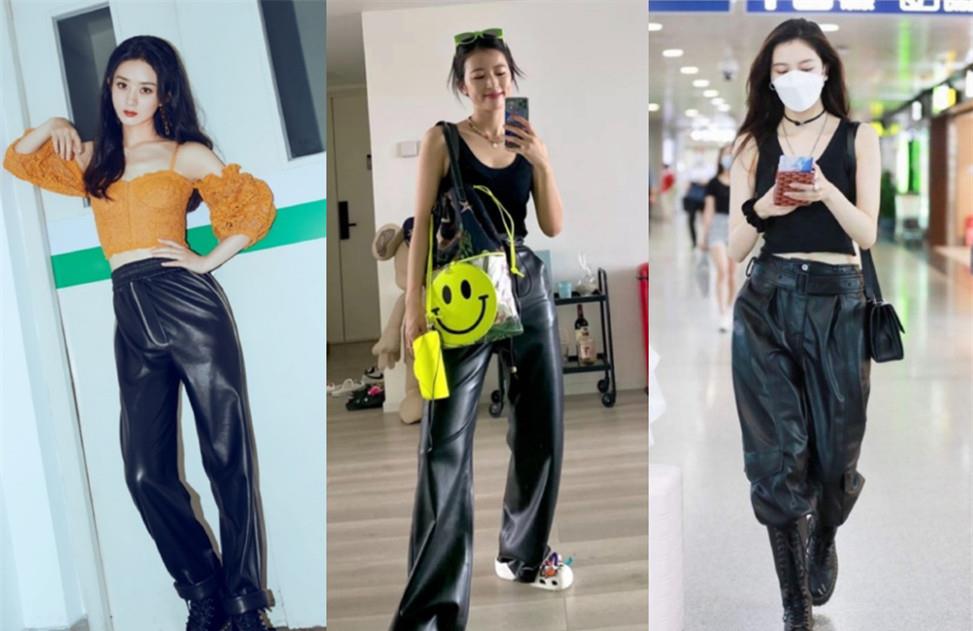 女郎|43岁黄奕走机场真洋气，穿五分皮裤扎领带，这打扮琼女郎里少见