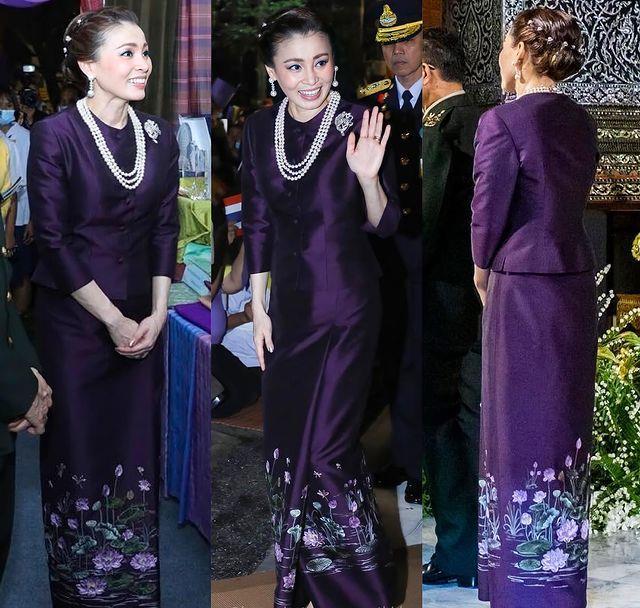 光泽感|苏提达发紫藤花海报好仙,优雅端庄女神范儿,戴珍珠项链增添贵气