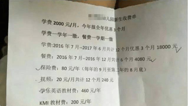 进行|幼儿园的费用有多贵？看完这张“收费单”后，网友：没钱不敢生娃