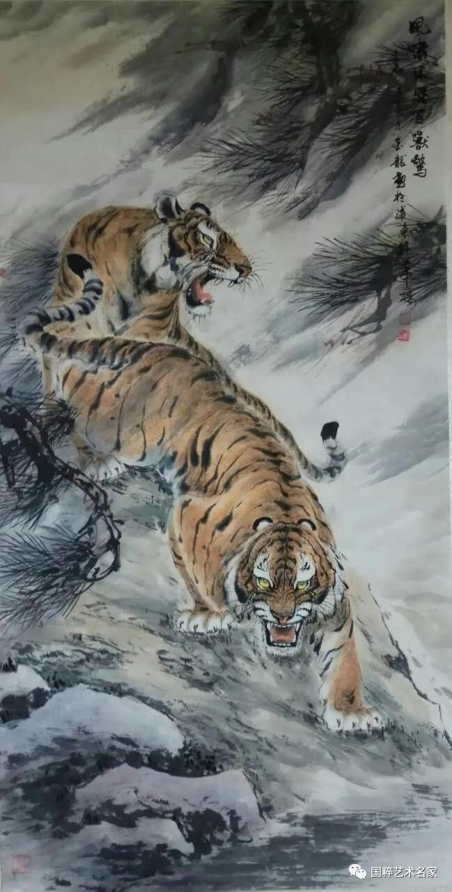 马金龙老师笔下的虎或仰天长啸,或虎视眈眈,或注目凝视,或昂首远眺,无