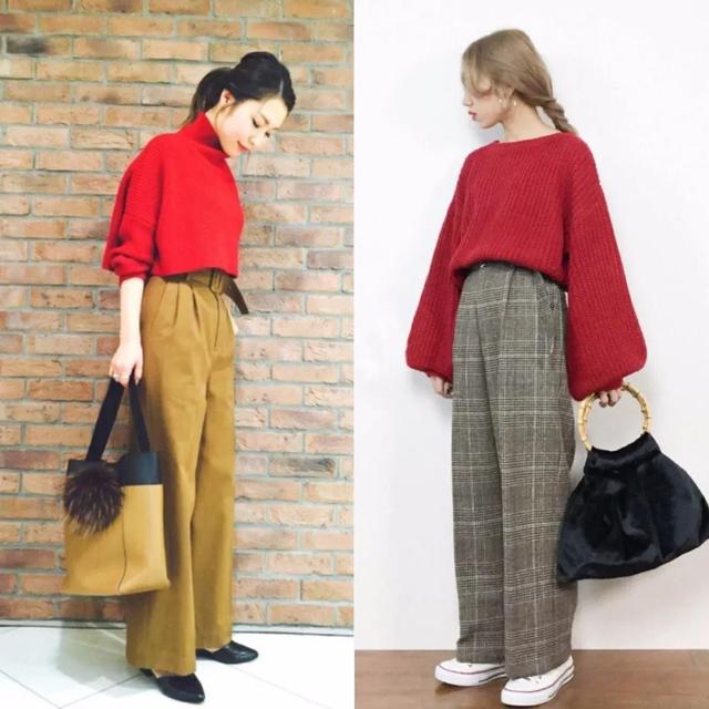 灯笼|毛衣灯笼袖设计增加甜美感~搭配选择土黄色或者是浅灰格纹的裤子都很洋气！
