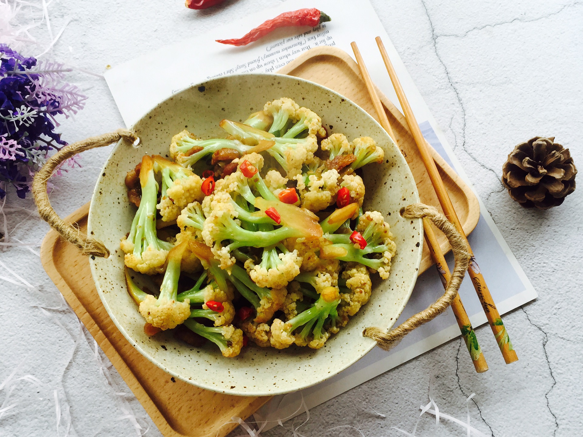 原创家常干煸花菜3块钱做一大盘鲜美可口还下饭