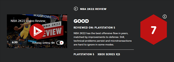 系列|PS5版《NBA 2K22》IGN 7分 近年最好的进攻流畅度