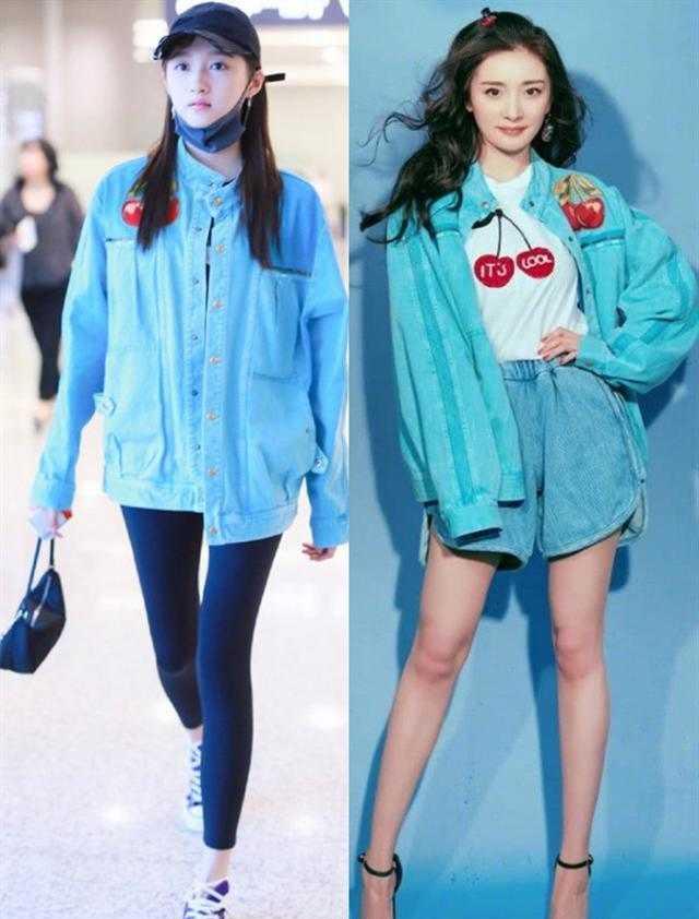 好身材|22岁关晓彤与33岁杨幂,撞衫牛仔外套,差11岁却像个姐妹