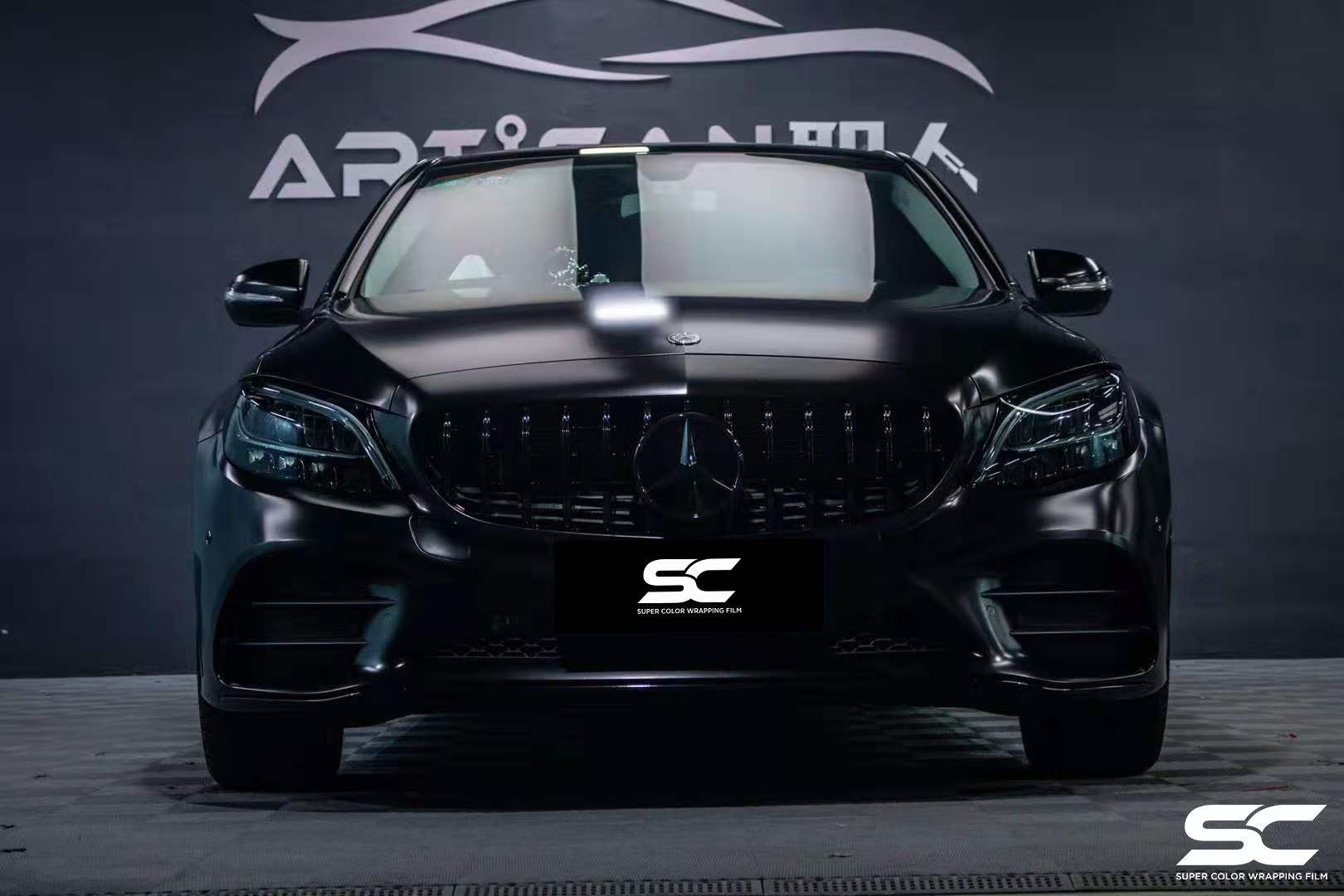 奔驰c260全车sc改色膜电光金属黑
