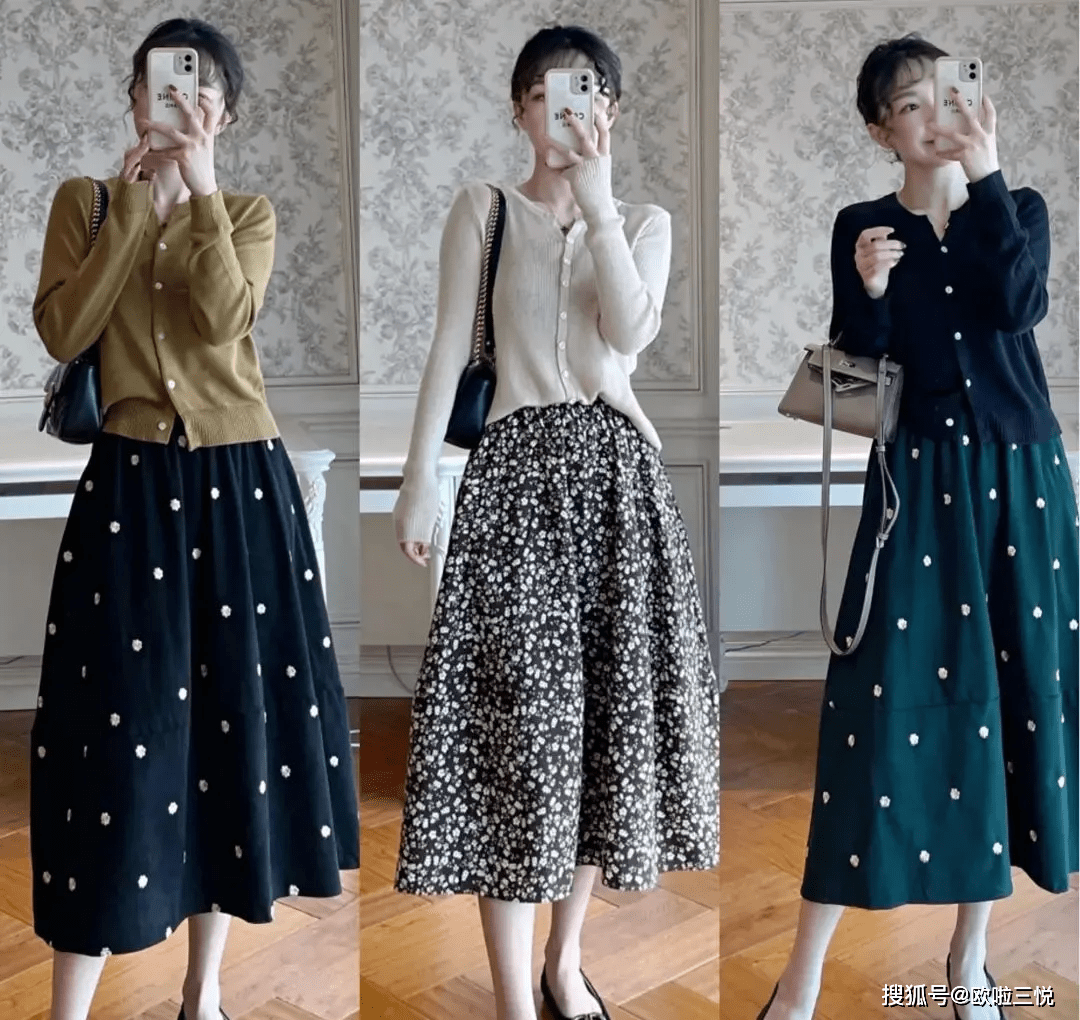 毛衣 40岁女生秋天穿搭：毛衣+半裙的搭配，简约雅致很有女人味