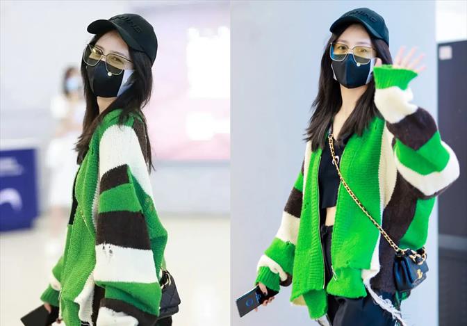 黑色 38岁佟丽娅生活中好酷！穿露脐装长裤国庆走机场，离婚后似小姑娘