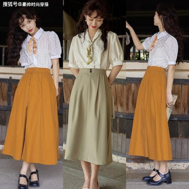 刺绣 初秋有一种穿搭叫：衬衫+半裙，温婉大气很有女人味，气质不俗