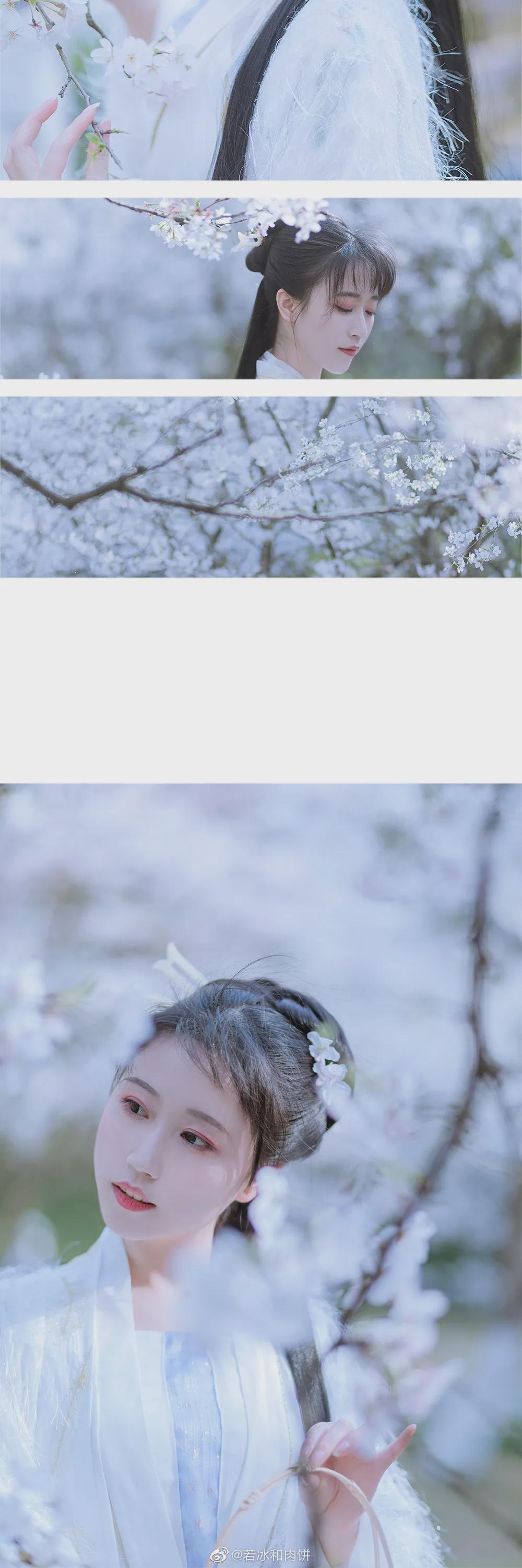 春色 汉服小仙女:春路雨添花,花动一山春色