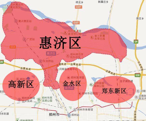 惠济区位于郑州市的北部,临近黄河湿地,风景较好,是一个宜居的地方.