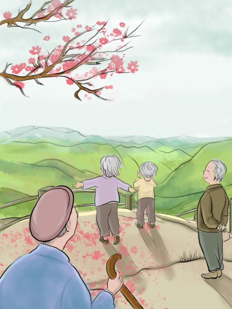 小智和爷爷奶奶们很快就爬到了山顶.
