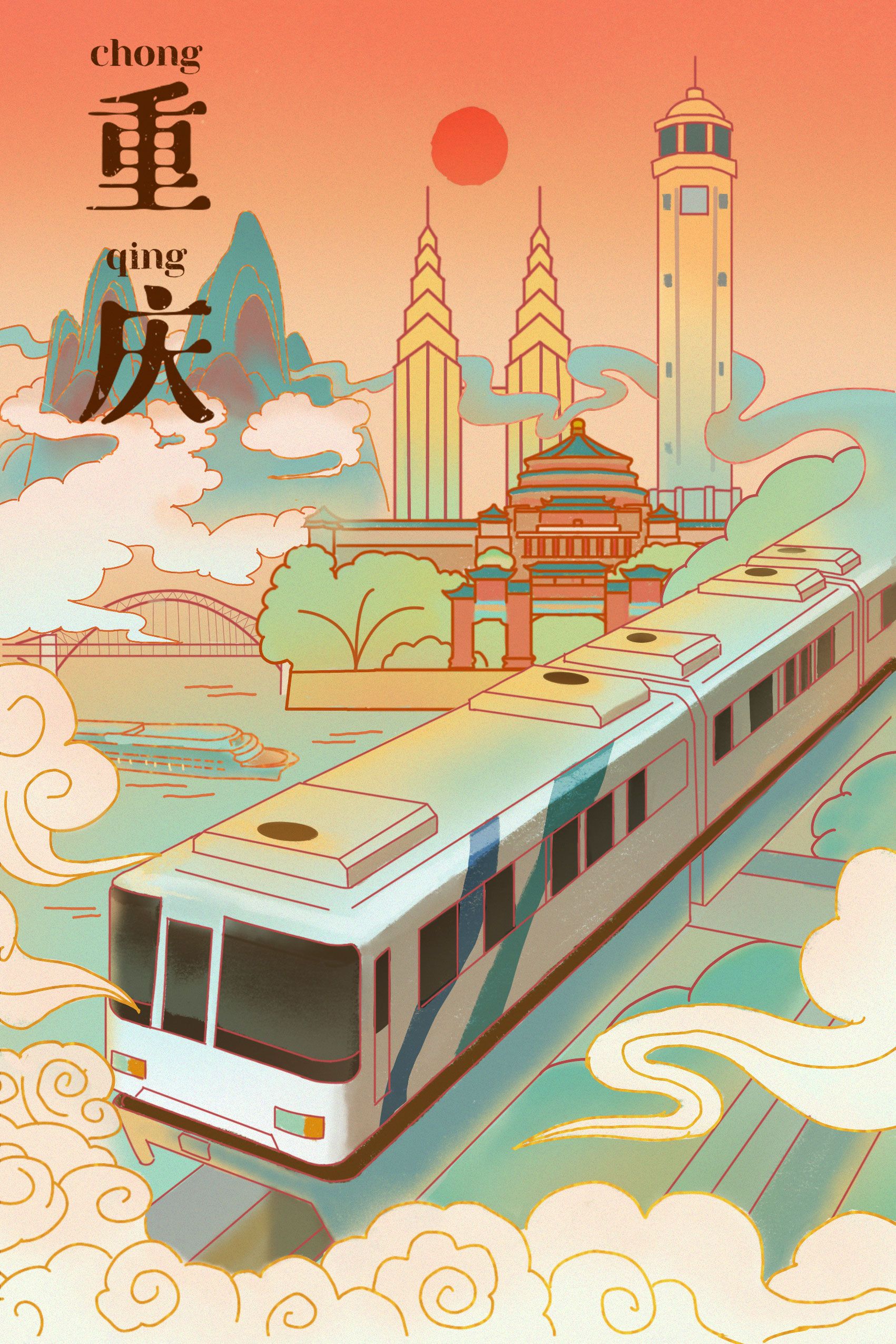 系列 中国风插画海报设计|城市系列东方美学