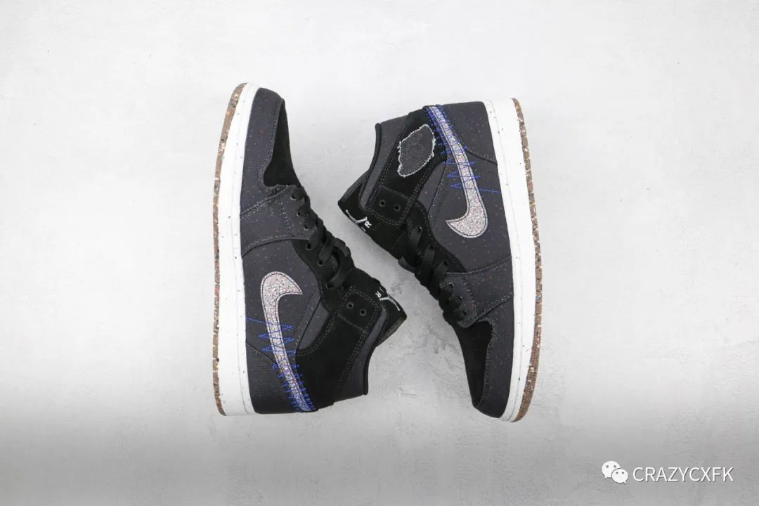 黑色 乔丹 Air Jordan 1 Mid Crater 中帮黑灰泼墨运动鞋