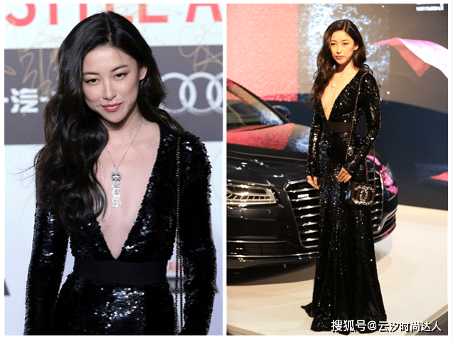 亮片朱珠这身材就是“女生的梦想”吧，纤细修长穿吊带裙好撩人，真美