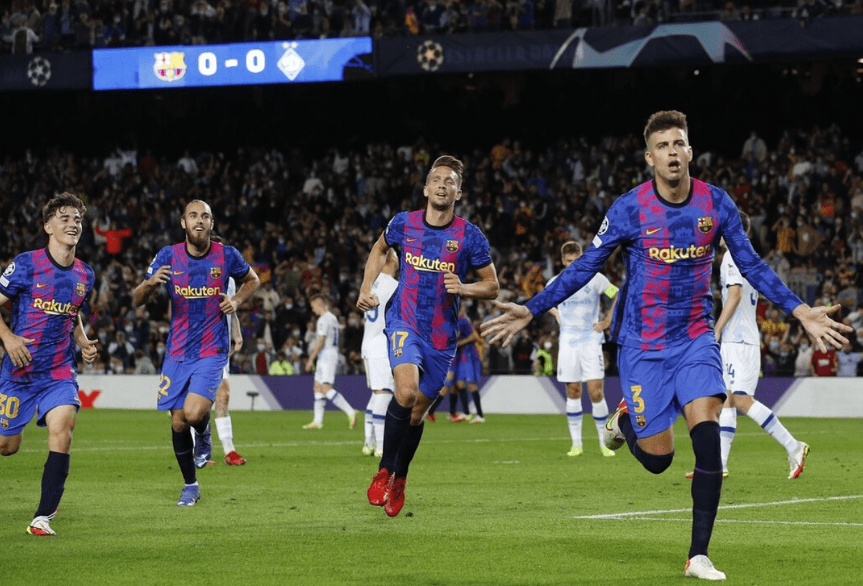 34岁零260天的皮克成为巴萨队史欧冠最年长进球者,创造了队史新纪录.