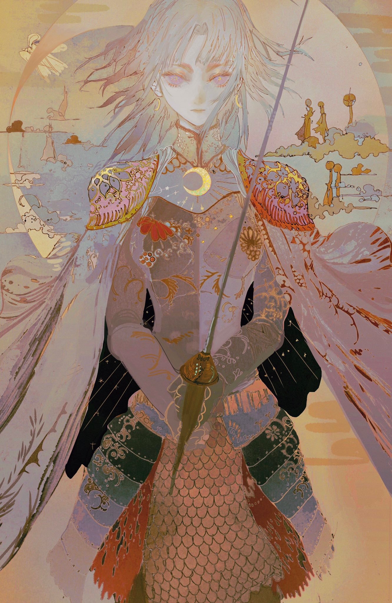 幻想 平涂风格的幻想系人物插画,每一幅作品都似乎在讲故事