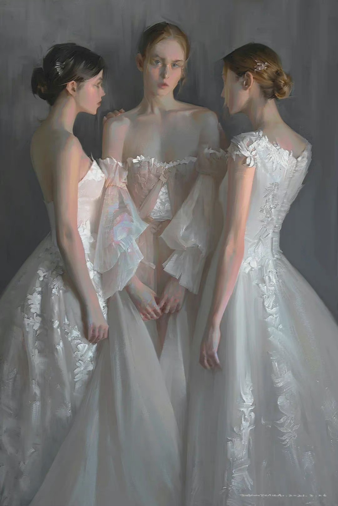 插画 高级油画质感插画作品，笔下的白衣少女太梦幻了