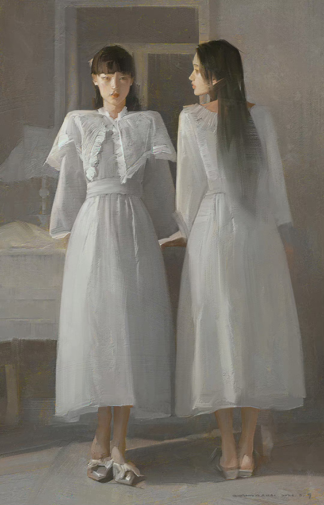 插画 高级油画质感插画作品，笔下的白衣少女太梦幻了