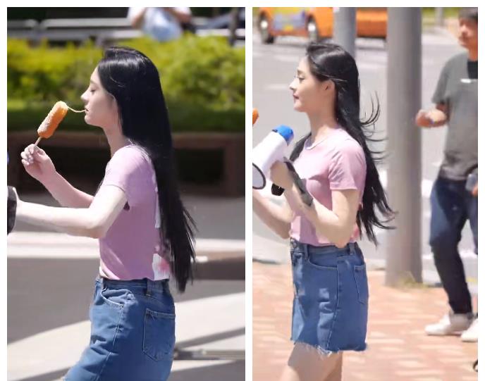 服装 周洁琼吃东西的时候，不注意形象，不过穿休闲风服装还是很时尚