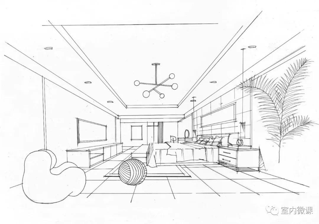 第一步步骤解析图卧室空间最终效果图展示空间步骤解析图线稿 上色