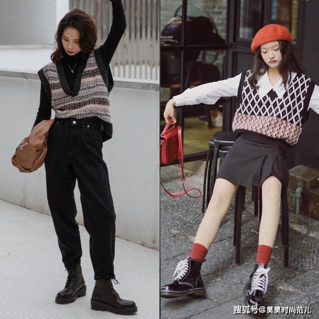 黑色 秋冬季出门穿搭，少不了帅气的马丁靴加持，裙装裤子都能轻松驾驭