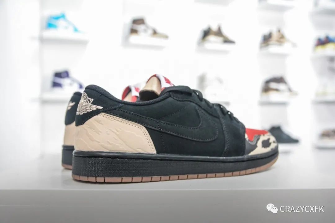 鞋舌 乔丹迈阿密联名 Air Jordan 1 Carnivore x SoleFly 食肉动物黑红虎纹低帮板鞋