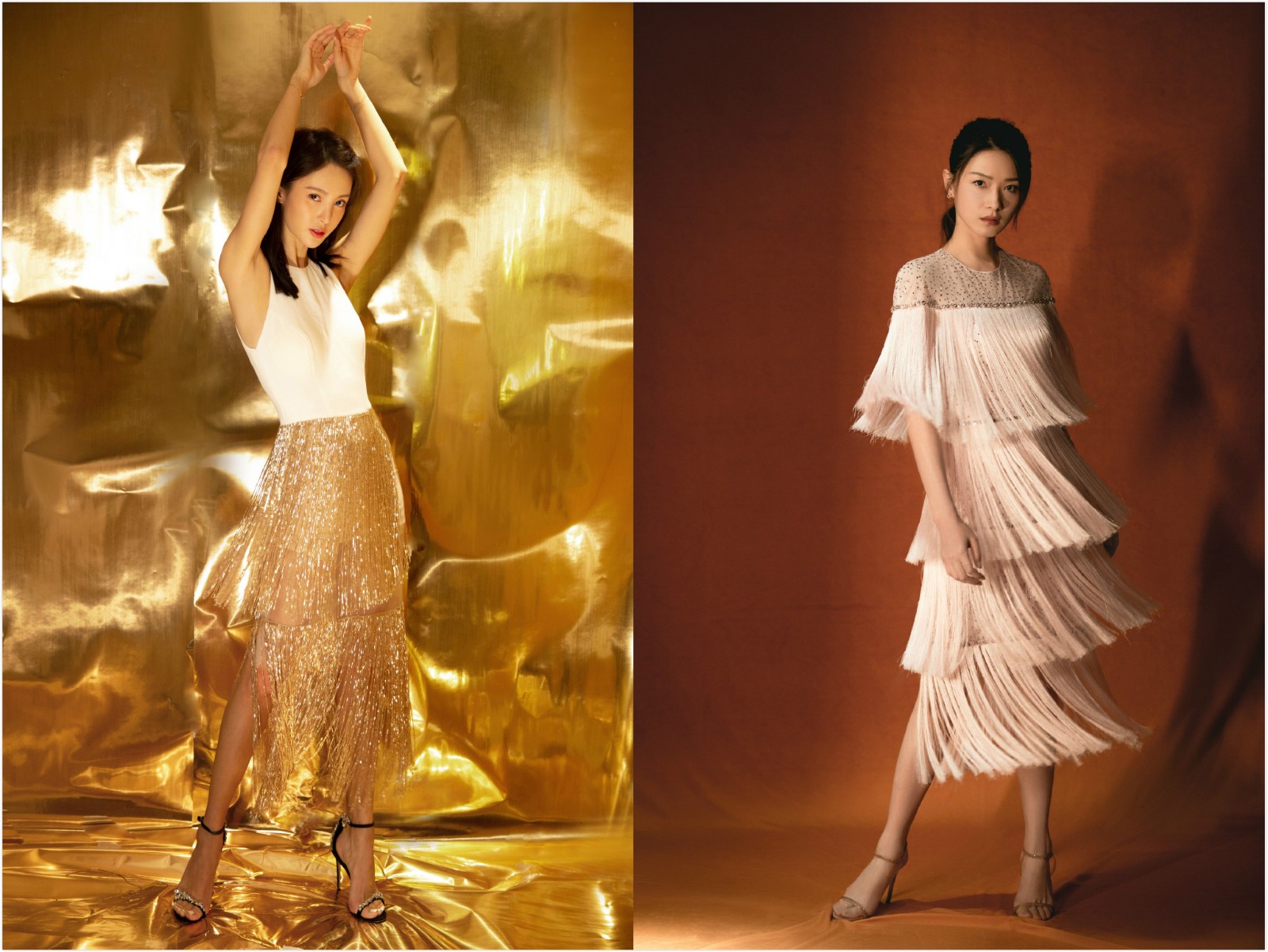 同穿流苏裙90后金晨性感大气辣妈万茜却是清新减龄