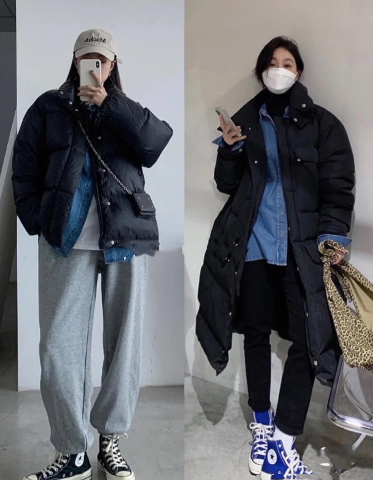 姐妹 人手一件的黑色羽绒服怎么穿才好看？