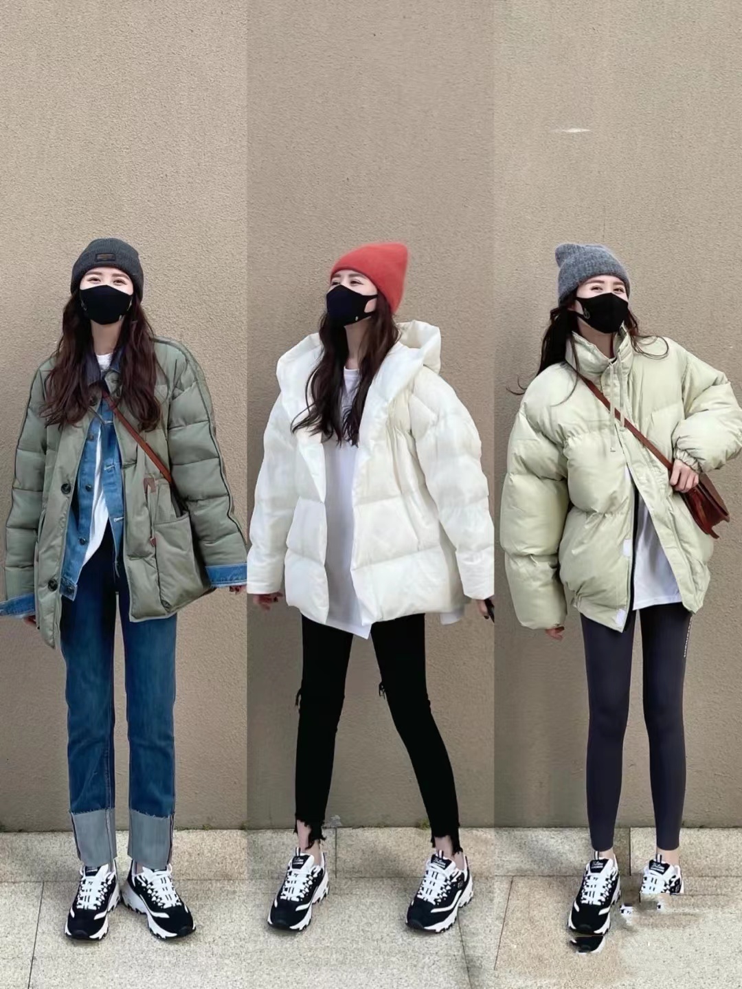 显高 穿羽绒服别总配短靴了，“羽绒服＋老爹鞋”俏皮又显高，真挺好看