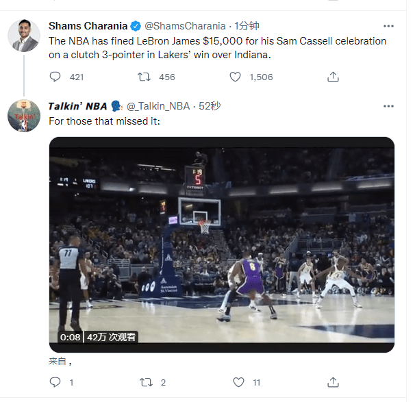 湖人|NBA开新罚单！詹皇跳“大蛋舞”被罚款15000美元：赛季第二次被罚
