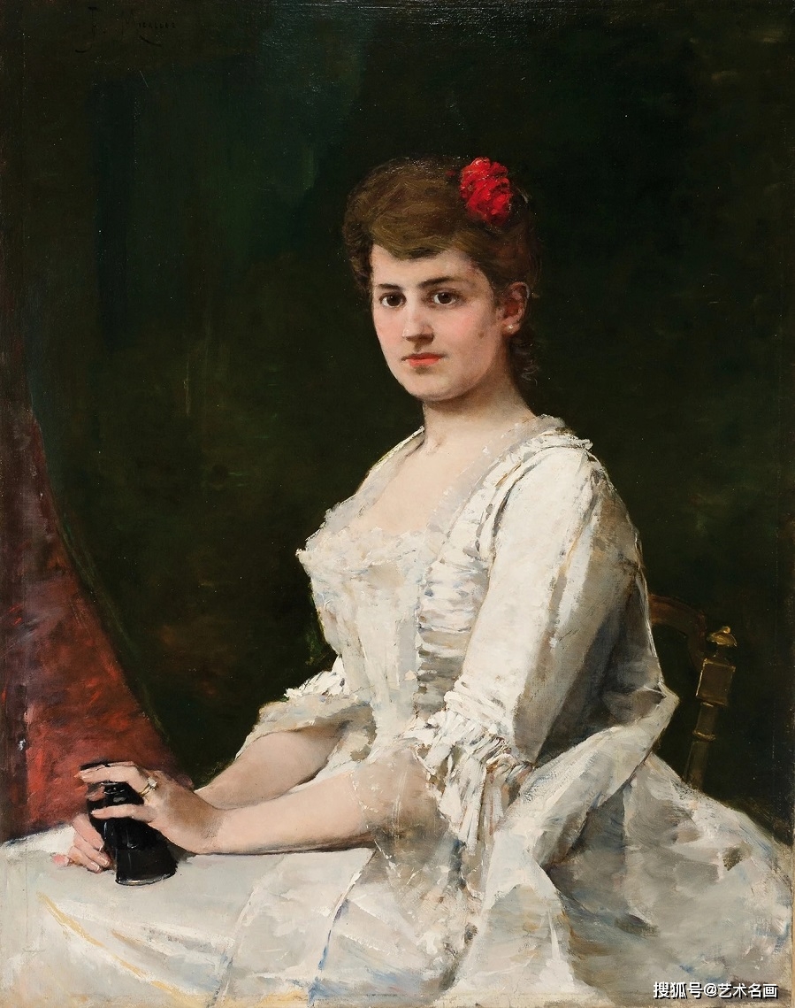 西班牙印象派画家画面充满阳光的贵族女性生活油画太美了