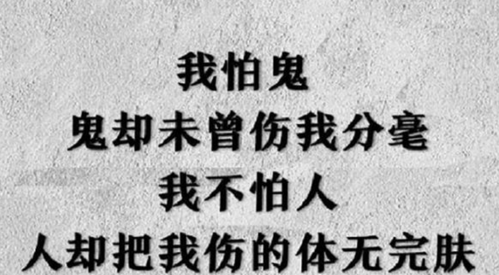 "我害怕鬼,但鬼未伤我分毫,我不害怕人,但人让我遍体鳞伤.