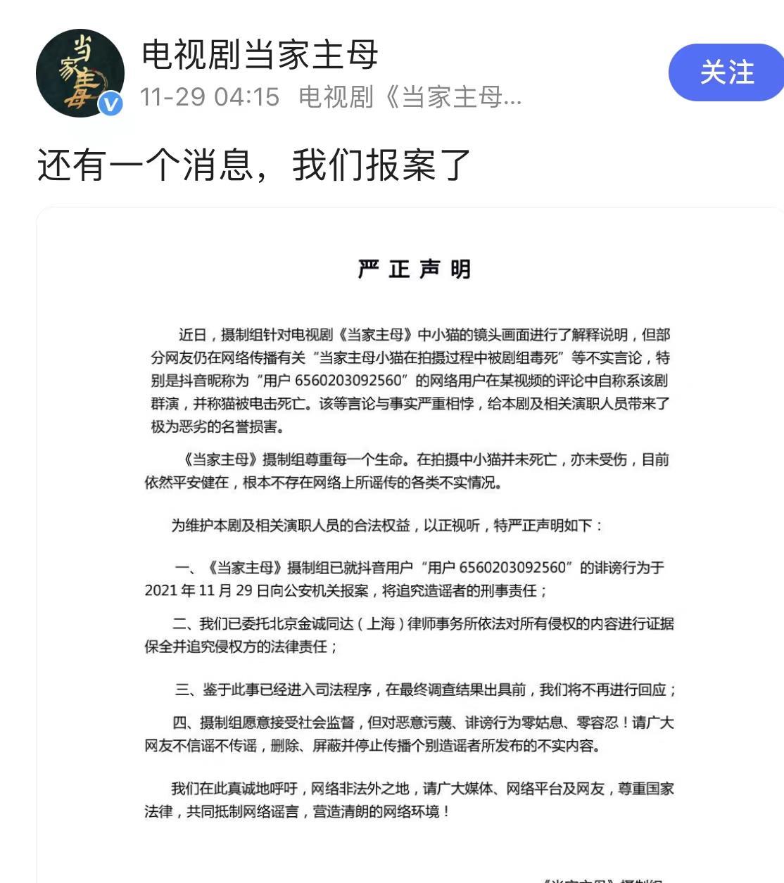 蒋勤勤|这届网友不好哄，《当家主母》已报案，澄清视频却搞错了猫的性别