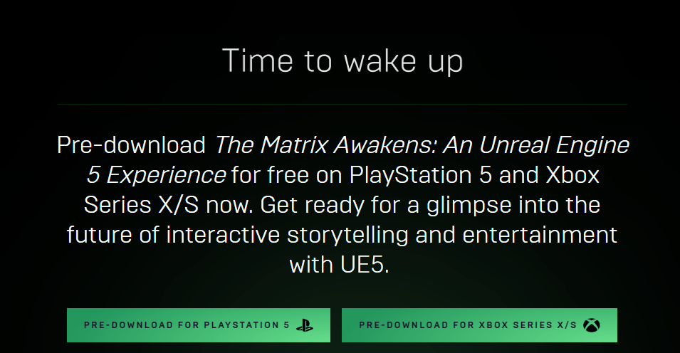 《黑客帝国：觉醒》确定登陆PS5和Xbox Series X/S，免费预约已开放 