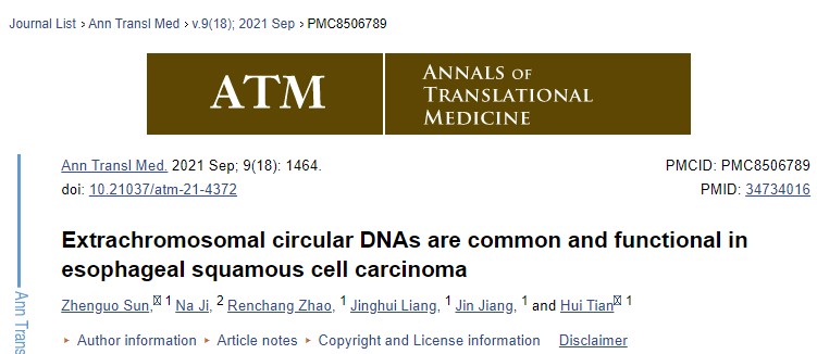 文章|又一篇！云序circle-seq助力环状DNA在食管鳞癌当中的研究