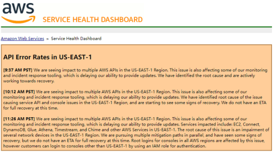 亚马逊云服务出现大面积故障波及上万用户造成交付混乱包裹堆积 网站 美国 分之二 亚马逊云服务出现大面积故障波及上万用户造成交付混乱包裹堆积 网站 美国 分之二