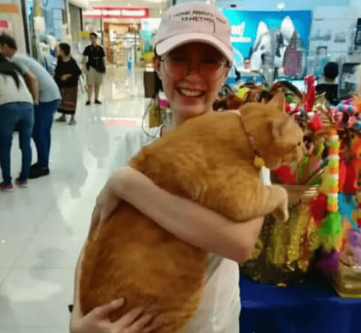 回头率小姐姐带着猫咪逛超市, 回头率百分之百, 网友: 现实版加菲猫!
