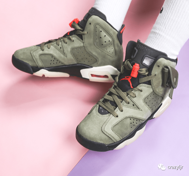 细节 AJ6高帮实战篮球鞋：Air Jordan 6 x TS联名 AJ6 军绿夜光 鬼脸 CN1084-200