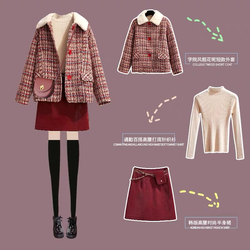 黑色 跨年拜年见家长穿搭,甜美保暖两不误