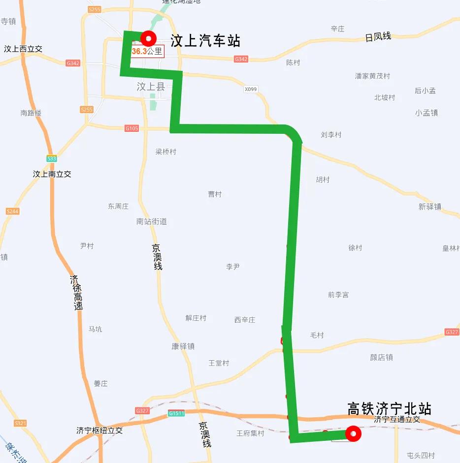 线路走向:嘉祥汽车站—建设路—s319省道—金宇路—济北旅游大道