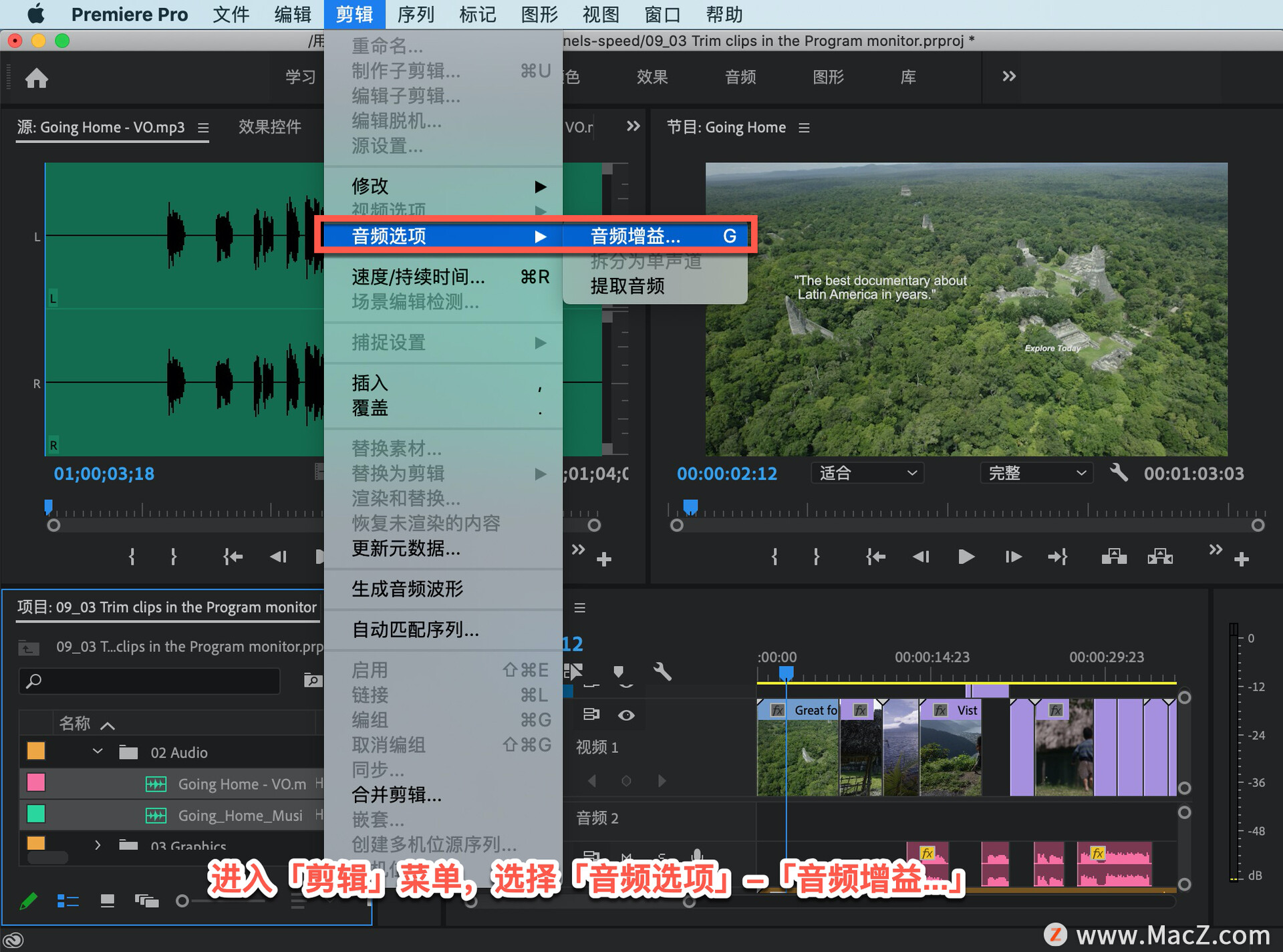 pr入门教程30如何为多个剪辑设置音频电平